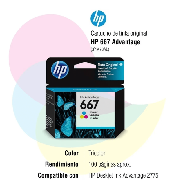 TINTA HP 667 TRICOLOR 3YM78AL (DJ 2775 / 4175) - Imagen 3