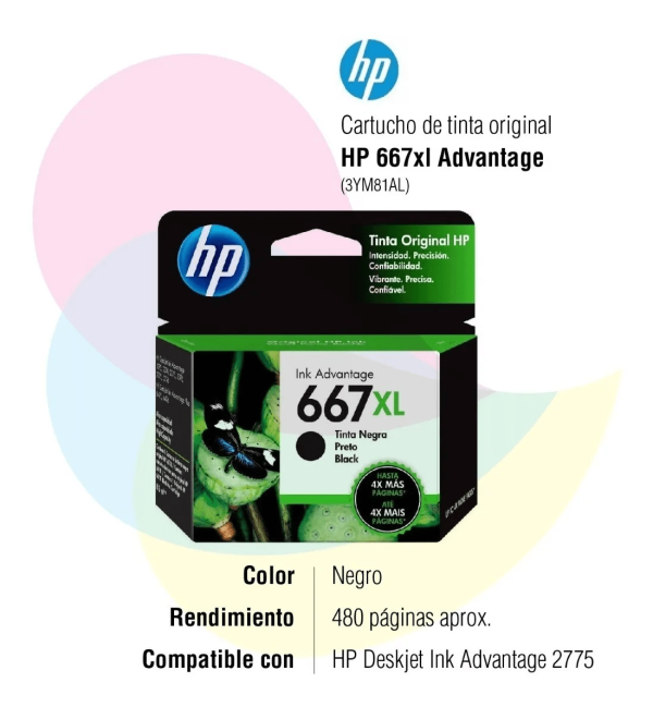 TINTA HP 667XL BLACK 3YM81AL (DJ 2775 / 4175) - Imagen 2