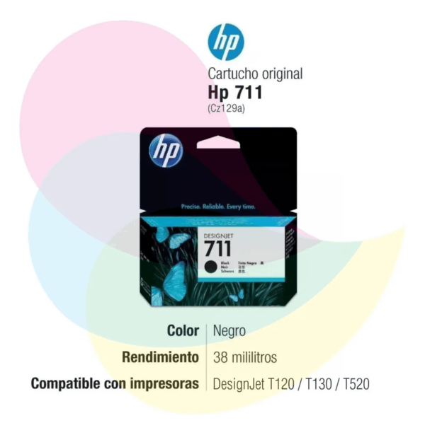 Tinta HP 711 Negro CZ129A T120/T520 38ML - Imagen 2