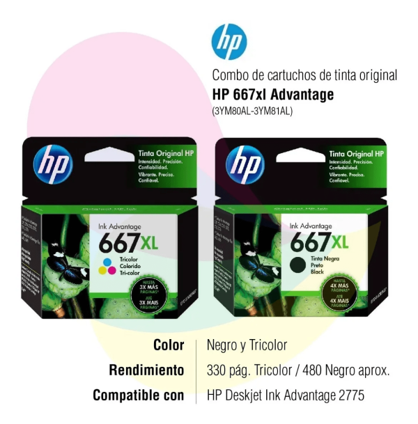 TINTA HP 667XL TRICOLOR 3YM80AL (DJ 2775 / 4175) - Imagen 3
