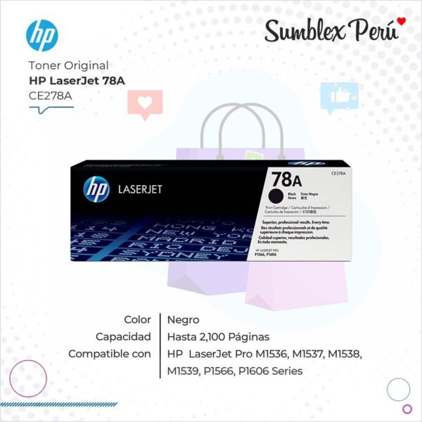 Toner HP 78A Negro CE278A Para P1566, P1606 - Imagen 2