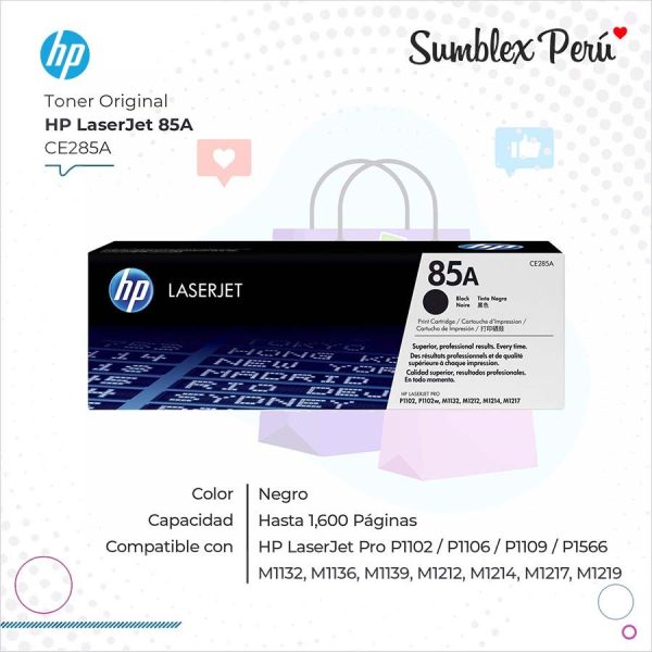 Toner Original HP 85A Negro CE285A Para P1102, M1132, M1212 - Imagen 2