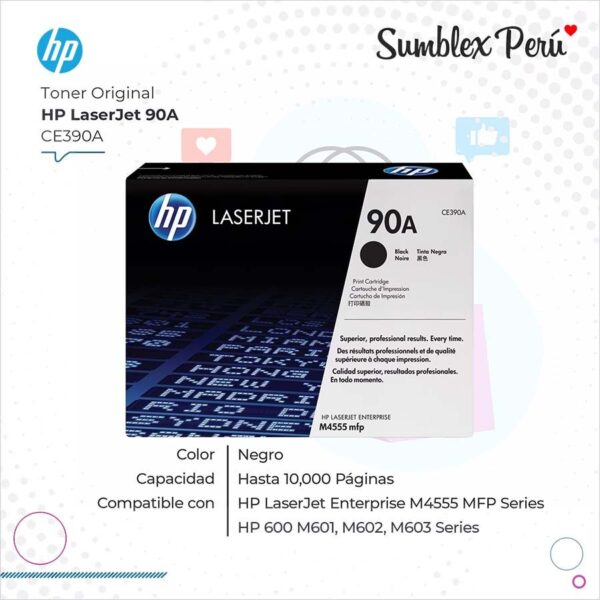 Toner HP 90A Negro CE390A Para M4555, M602, M603